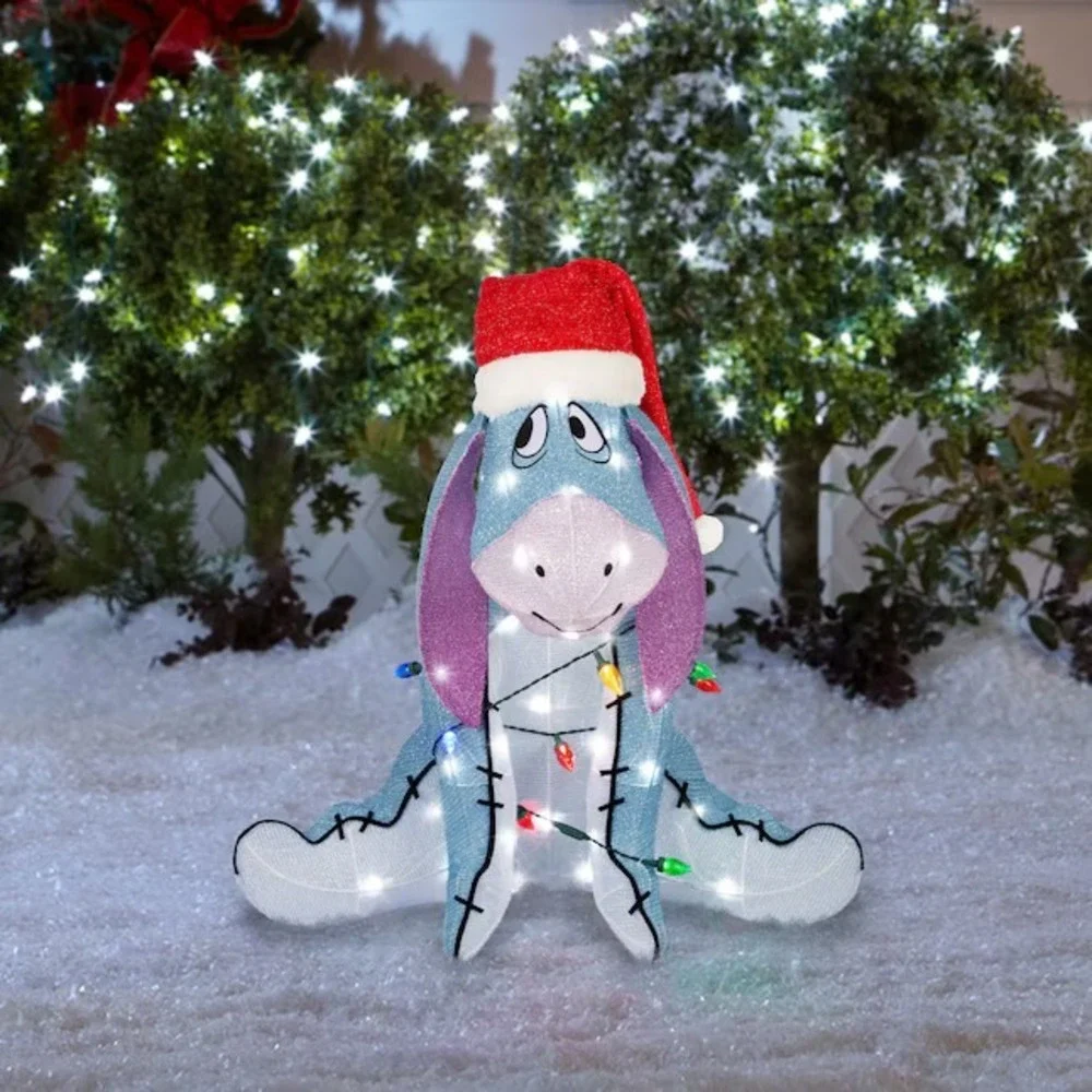 2.5 Foot Eeyore Disney Tinsel Christmas Santa Hat LED Lights Yard Decoration